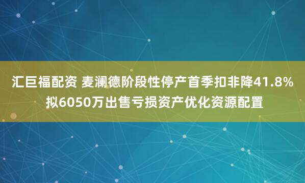 汇巨福配资 麦澜德阶段性停产首季扣非降41.8% 拟6050万出售亏损资产优化资源配置