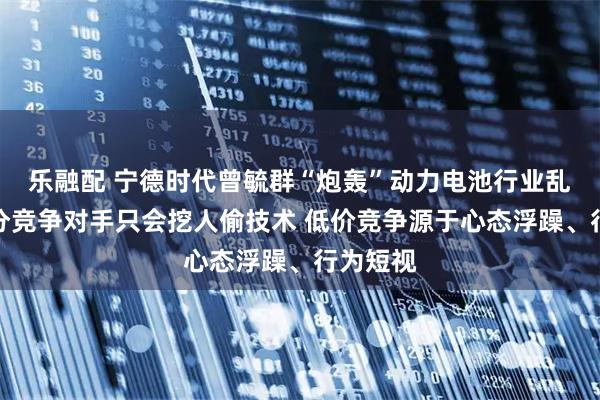 乐融配 宁德时代曾毓群“炮轰”动力电池行业乱象：部分竞争对手只会挖人偷技术 低价竞争源于心态浮躁、行为短视