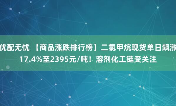 优配无忧 【商品涨跌排行榜】二氯甲烷现货单日飙涨17.4%至2395元/吨！溶剂化工链受关注